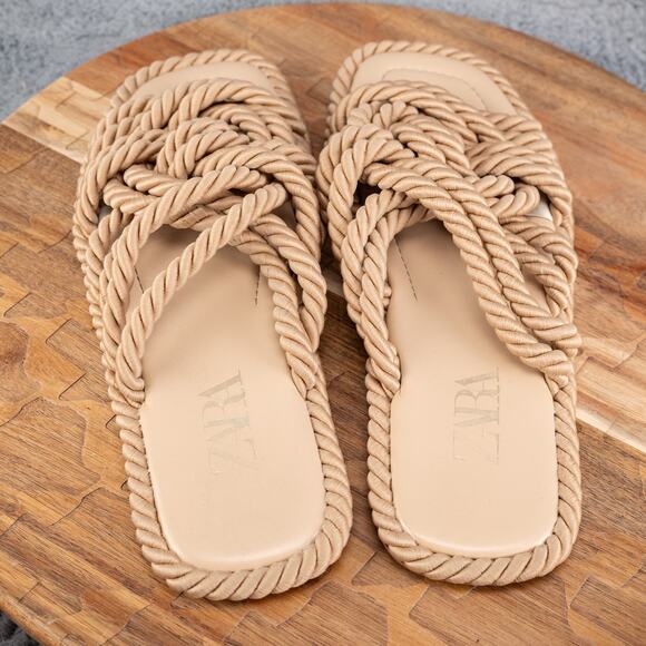 ZARA Beige Rope Sandals Women’s Size EU 42 / US 11 - Picture 5 of 7